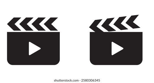 Clapperboard icon set. Opened movie shooting clapper board vector. Film cinema symbol. Vector stock illustration.