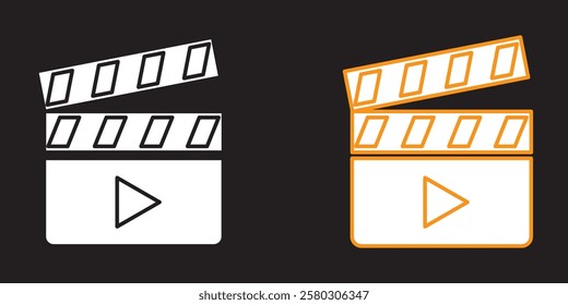 Clapperboard icon set. Opened movie shooting clapper board vector. Film cinema symbol. Vector stock illustration.