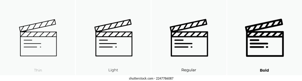 clapperboard icon. Thin, Light Regular And Bold style design isolated on white background