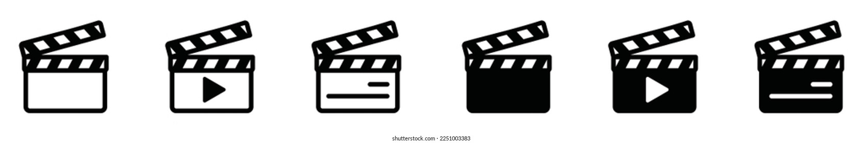 Clapperboard icon vector. Clapper board for movie, film, cinema. Clapperboard with play button in the middle. Clapperboard with outline and flat style for apps and websites, symbol illustration