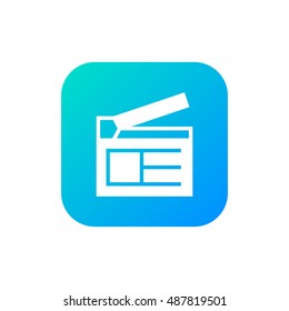 Clapperboard icon vector, clip art. Also useful as logo, square app icon, web UI element, symbol, graphic image, silhouette and illustration. Compatible with ai, cdr, jpg, png, svg, pdf, ico and eps.