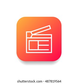 Clapperboard icon vector, clip art. Also useful as logo, square app icon, web UI element, symbol, graphic image, silhouette and illustration. Compatible with ai, cdr, jpg, png, svg, pdf, ico and eps.