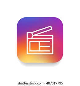 Clapperboard icon vector, clip art. Also useful as logo, square app icon, web UI element, symbol, graphic image, silhouette and illustration. Compatible with ai, cdr, jpg, png, svg, pdf, ico and eps.