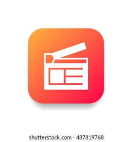 Clapperboard icon vector, clip art. Also useful as logo, square app icon, web UI element, symbol, graphic image, silhouette and illustration. Compatible with ai, cdr, jpg, png, svg, pdf, ico and eps.