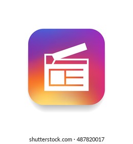 Clapperboard icon vector, clip art. Also useful as logo, square app icon, web UI element, symbol, graphic image, silhouette and illustration. Compatible with ai, cdr, jpg, png, svg, pdf, ico and eps.
