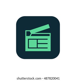Clapperboard icon vector, clip art. Also useful as logo, square app icon, web UI element, symbol, graphic image, silhouette and illustration. Compatible with ai, cdr, jpg, png, svg, pdf, ico and eps.