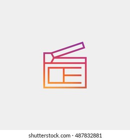 Clapperboard icon vector, clip art. Also useful as logo, web UI element, symbol, graphic image, silhouette and illustration. Compatible with ai, cdr, jpg, png, svg, pdf, ico and eps. svg