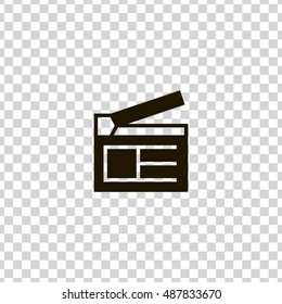 Clapperboard icon vector, clip art. Also useful as logo, web UI element, symbol, graphic image, transparent silhouette and illustration. Compatible with ai, cdr, jpg, png, svg, pdf, ico and eps.