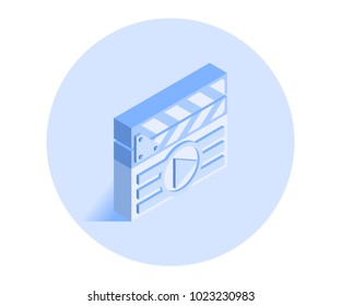 Clapperboard icon. Vector illustration in flat isometric 3D style.