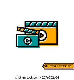 clapperboard icono icono ilustración vectorial plantilla de logotipo para muchos fines. Aislado sobre fondo blanco.