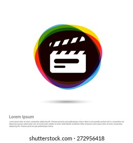 Clapperboard Icon, White pictogram icon creative circle Multicolor background. Vector illustration. Flat icon design style