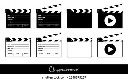 Clapperboard Icons Set - Different Vector Illustrations Isolated On White Background