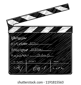 Clapperboard illustration, drawing, engraving, ink, line art, vector