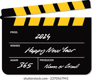 Clapperboard. Clapperboard invitation, event card, wedding invitation, happy birthday card, be happy message, new year card, new year message.