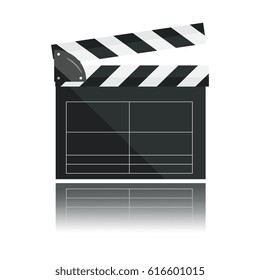 Clapperboard isolated on background. Video movie clapper equipment, icon. Vector illustration in flat style.