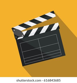 Clapperboard isolated on background. Video movie clapper equipment, icon. Vector illustration in flat style.