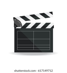 Clapperboard isolated on background. Video movie clapper equipment, icon. Vector illustration in flat style.