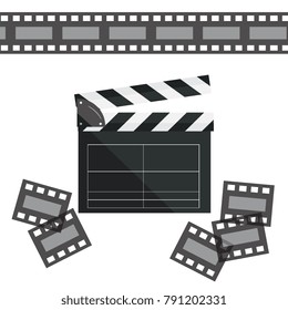 Clapperboard isolated on background. Video movie clapper equipment, icon. Vector illustration in flat style.