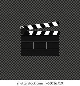 Clapperboard isolated on transparent background. Filmmaking device, video movie clapper equipment. Vector illustration.
