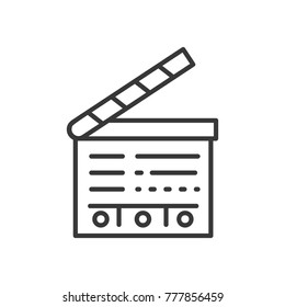 Clapperboard - line design single isolated icon on white background. High quality black pictogram. An image of a film-making instrument, tool. Cinematography concept