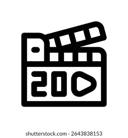ícone de linha clapperboard. Ícone de vetor limpo e minimalista para sites, aplicativos móveis, apresentações e logotipos. Totalmente dimensionável e personalizável para qualquer projeto.