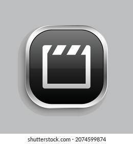 clapperboard line icon design. Glossy Button style rounded rectangle isolated on gray background. Vector illustration