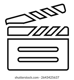 Design de ícone de linha de Clapperboard. Ilustração vetorial do símbolo de contorno preto fino Clapperboard. ícone de traçado editável no plano de fundo transparente.