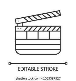 Clapperboard linear icon. Thin line illustration. Time code slate. Contour symbol. Vector isolated outline drawing. Editable stroke