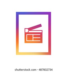 Clapperboard logo vector, clip art. Also useful as icon, web UI element, symbol, graphic image, silhouette and illustration. Compatible with ai, cdr, jpg, png, svg, pdf, ico and eps.