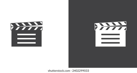 Clapperboard film clapper abrir icono de vector plano de la colección de cine. Elementos de película. Sencillos signos cinematográficos. Película de cine aislada sobre fondo blanco y negro.