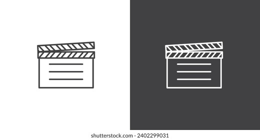 Clapperboard movie clapper open line vector icon from cinema collection. Movie elements. Simple Cinema movie signs. Isolated Cinema movie on black and white background.