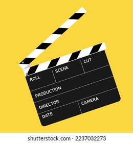 Clapperboard movie isolated on yellow background. Vector illustration.