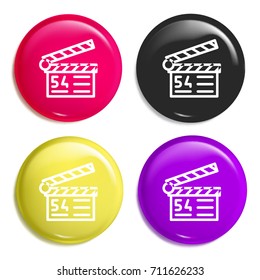 Clapperboard multi color glossy badge icon set. Realistic shiny badge icon or logo mockup