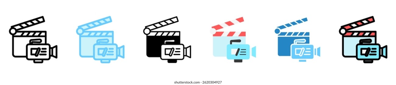 Clapperboard multi estilo, mini ícone de ilustração. use para conceito moderno, impressão, UI, kit UX, web e desenvolvimento de aplicativos. Vetor EPS 10, relacionado com entretenimento, festival, funfair e hobbies