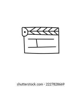 Clapperboard numerator hand drawn icon. Sketch device for process of cinematography and studio production of vector films