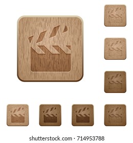 Clapperboard on rounded square carved wooden button styles