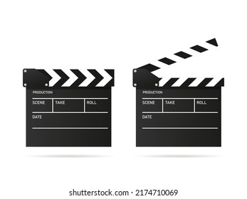 Clapperboard on white background. open and closed clapperboard. Vector illustration. stock image. 