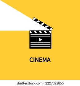 Clapperboard on a yellow background. Movie poster. Flat vector illustration