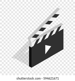 Clapperboard open with play button isometric icon 3d on a transparent background vector illustration