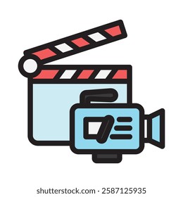 Clapperboard outline color, mini illustration icon. use for modern concept, print, UI, UX kit, web and app development. Vector EPS 10, related to entertainment, festival, funfair and hobbies.