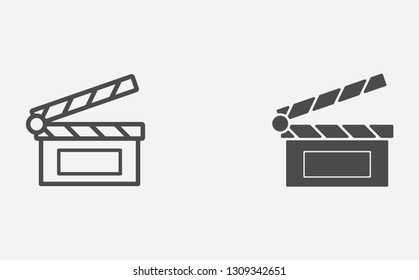 Clapperboard outline and filled vector icon sign symbol