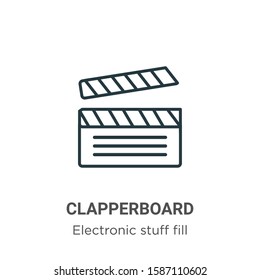 Clapperboard outline vector icon. Thin line black clapperboard icon, flat vector simple element illustration from editable electronic stuff fill concept isolated on white background