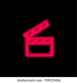 Clapperboard red glowing neon ui ux icon. Glowing sign logo vector