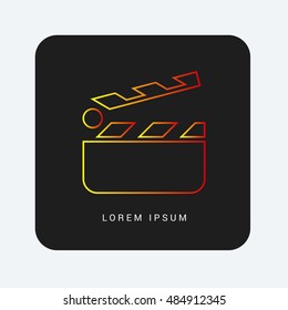 Clapperboard Red & Orange gradient attractive line thin icon / logo design