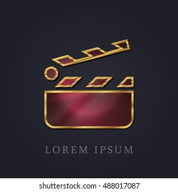 Clapperboard Red Ruby with Golden Frame Precious Jewellery Icon / Logo Design