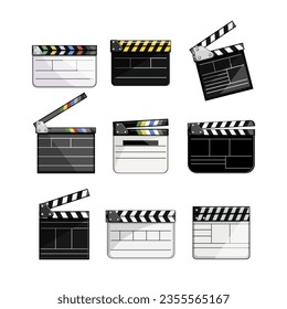 clapperboard set cartoon. board production, clapboard clap, clapperboard action clapperboard sign. isolated symbol vector illustration