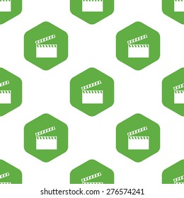 Clapperboard silhouette in octagon, repeated on white background