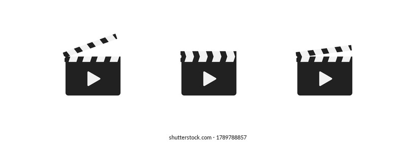 Clapperboard simple isolated icon set. Movie clapper concept in vector flat style.