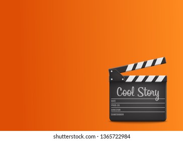 Clapperboard with text Cool Story on orange background.Vector illustration