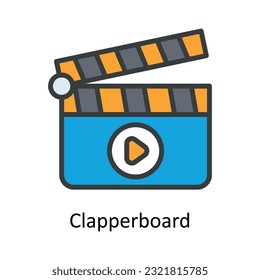 Clapperboard Vector  Fill outline Icon Design illustration. Multimedia Symbol on White background EPS 10 File